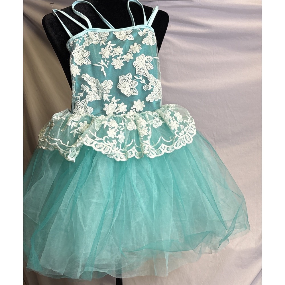 New Made With Love Teal Dance Wear/ Ballet/Costume With Ruffles For Large Child